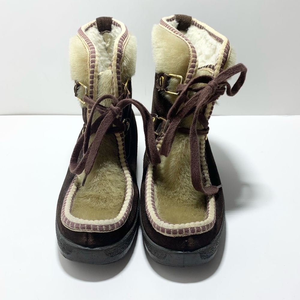 Vintage Suede Alps Boots Faux Fur Ankle/ Made in Italy Brown Sz 8 Snowland Boho
